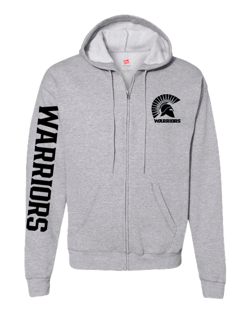 Grey Full Zipper Hoodie with Black Warrior