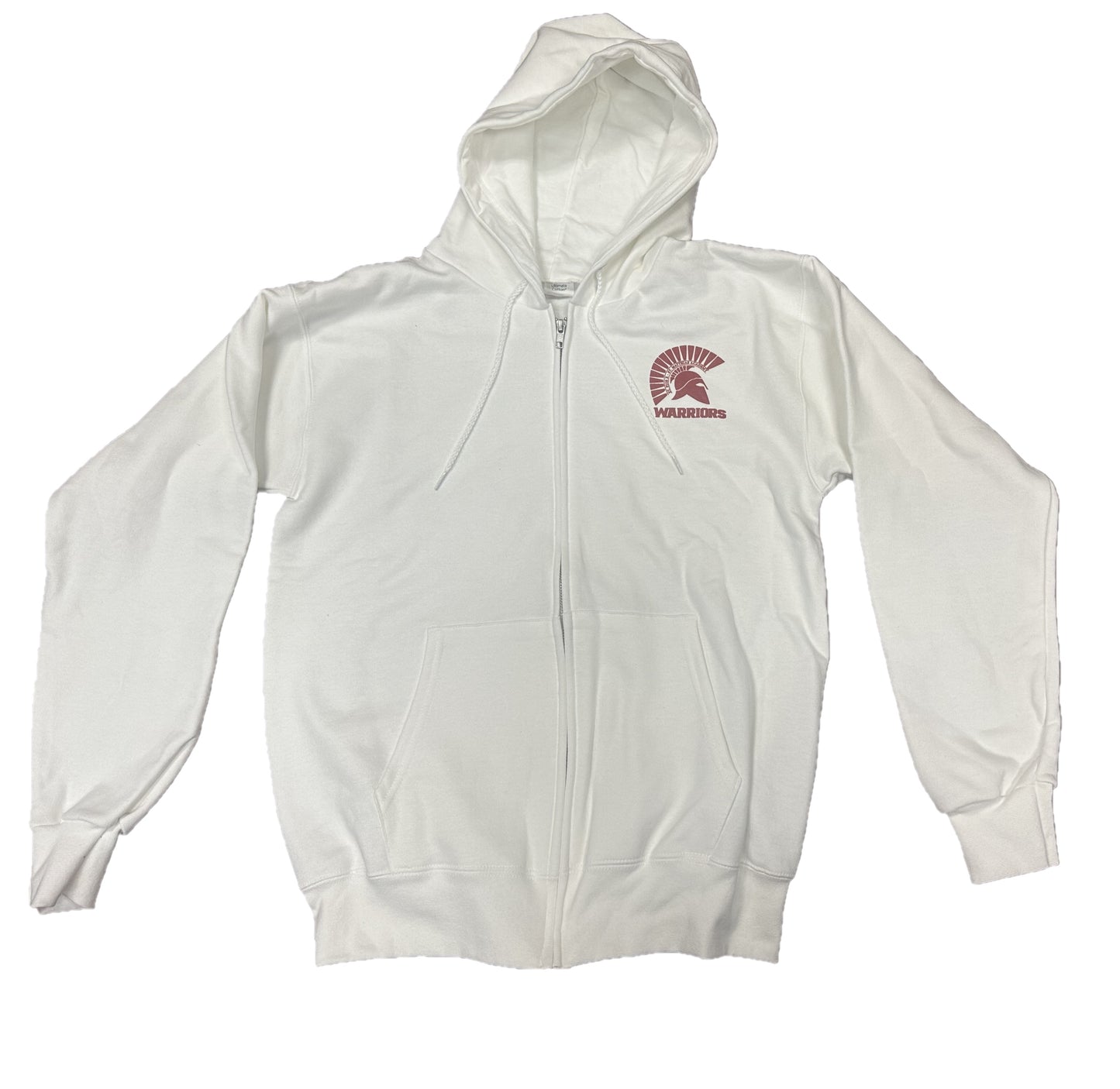 White Full Zipper Hoddie with Red Warrior